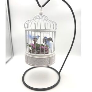 Decorative Bird Cage on Stand Blue Birds Flowers Ornate Vintage Style Home Decor